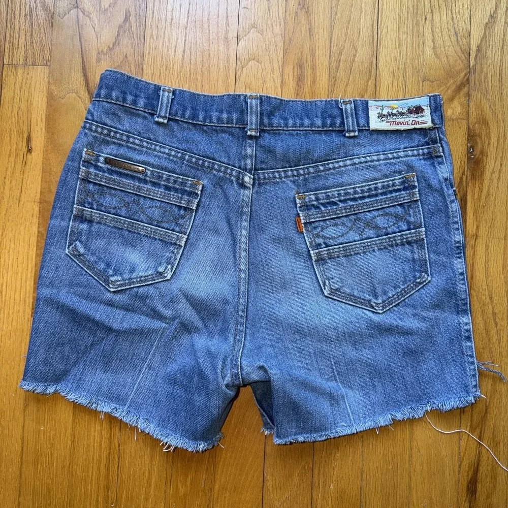 Vintage Levi's Shorts 32 Blue Denim Cutoff Movin' On Western Cowboy‎ Orange Tab